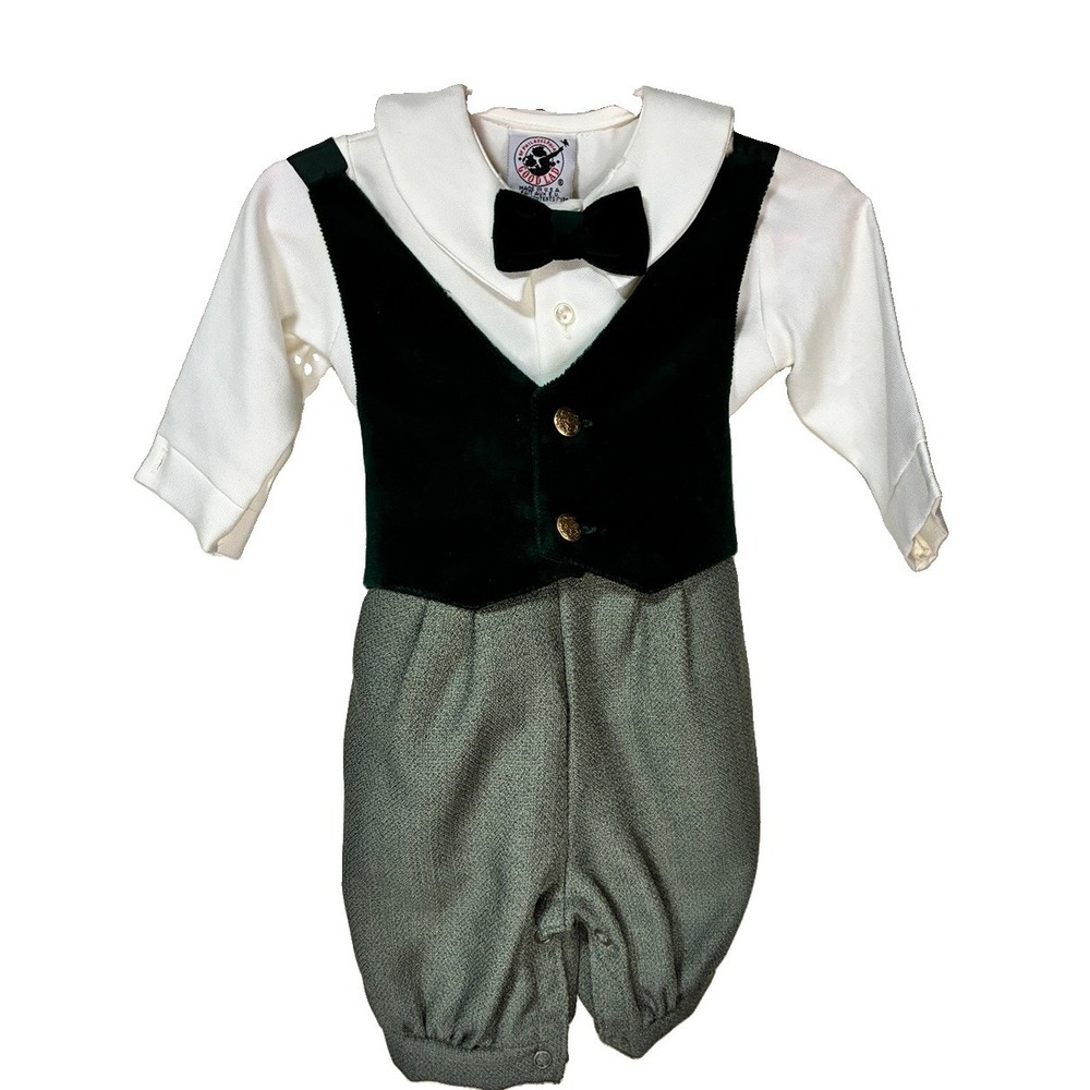 Good Lad Vintage Baby Tuxedo Romper with Bow Tie, Made in USA 6-9 Months